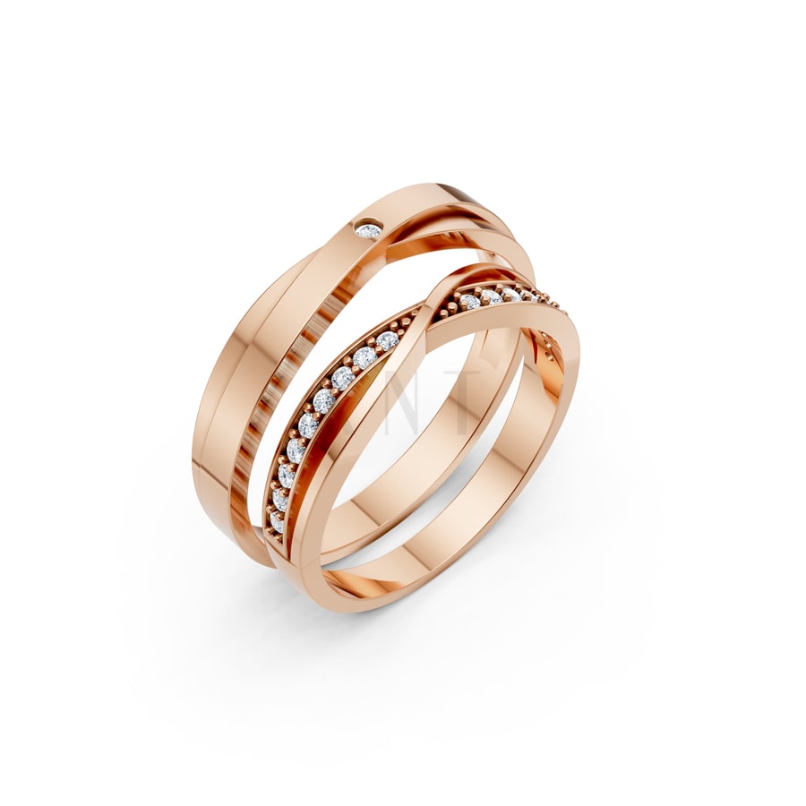 Nhẫn cưới S141 vàng hồng Rose Gold họa tiết ấn tượng, cá tính