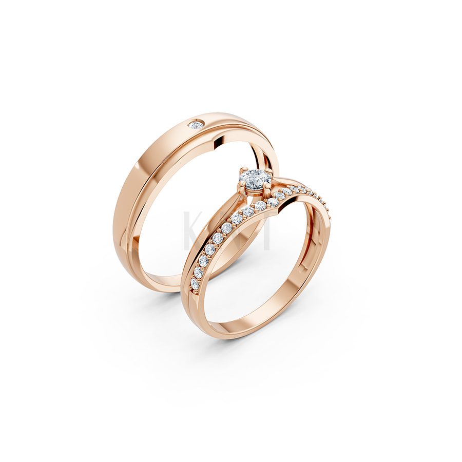 Nhẫn cưới S215 vàng hồng Rose Gold họa tiết ấn tượng, cá tính