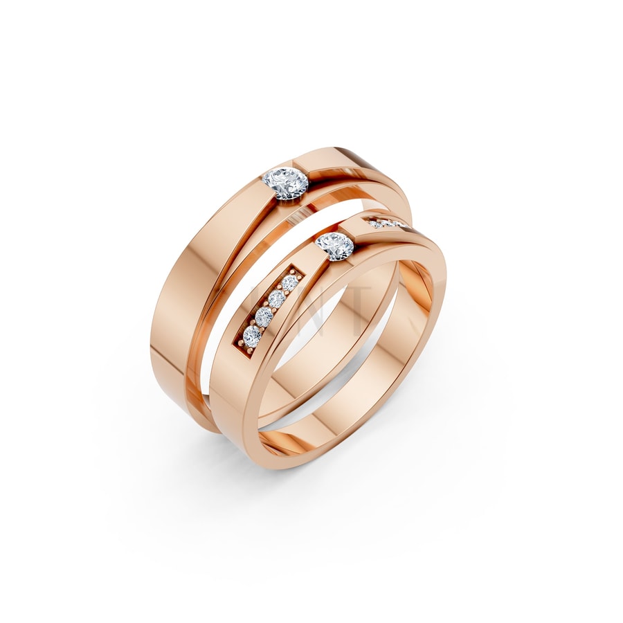 Nhẫn cưới S43 vàng hồng Rose Gold họa tiết ấn tượng, cá tính