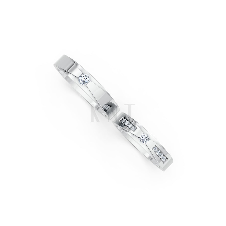 Nhẫn cưới S43 vàng trắng White Gold kiểu dáng cá tính, hiện đại