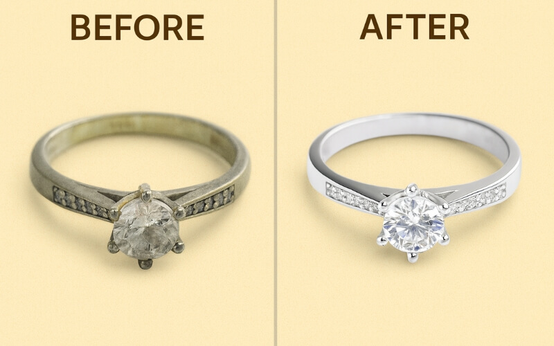 Chiếc nhẫn vàng trắng trước và sau khi được làm mới