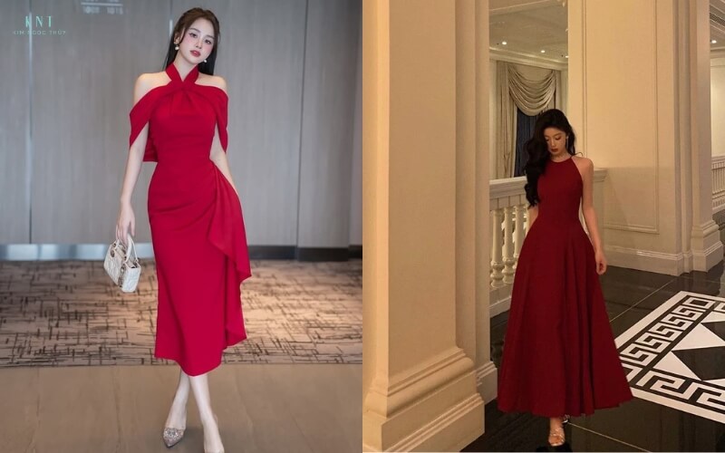 So với váy đỏ tươi rực rỡ, váy màu đỏ rượu sang trọng và tinh tế hơn