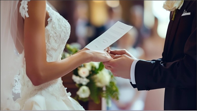 Cô dâu chú rễ trao nhẫn cưới kèm theo lời thề nguyện