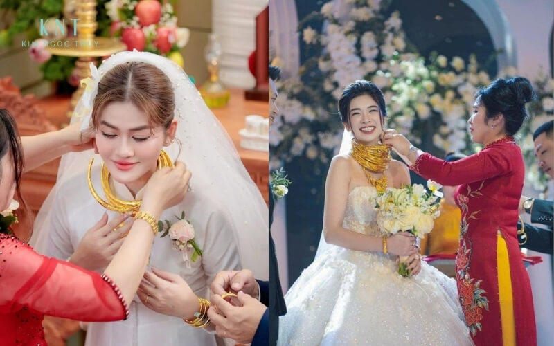 Mẹ trao con gái bộ trang sức cưới vàng 990 ngày vu quy