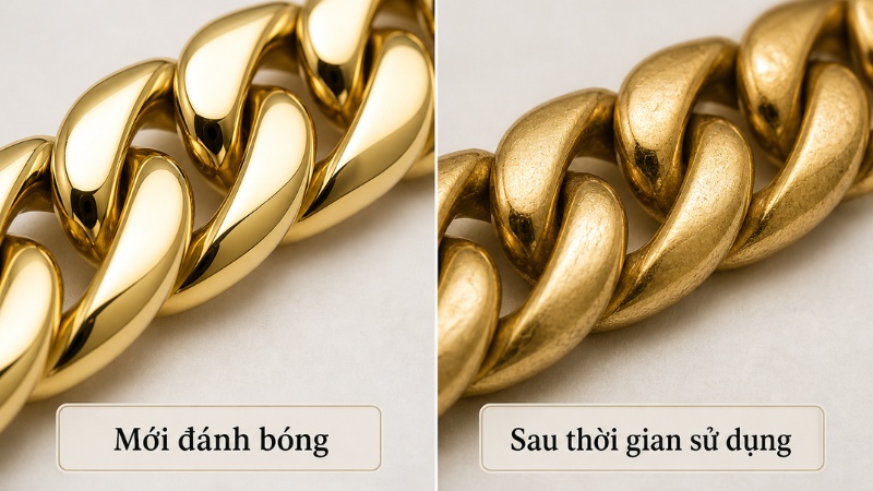 Vàng 610 khi mới đánh bóng và sau 1 thời gian sử dụng