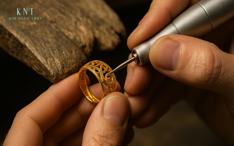 Nghệ nhân kim hoàn tỉ mỉ chế tác trang sức vàng