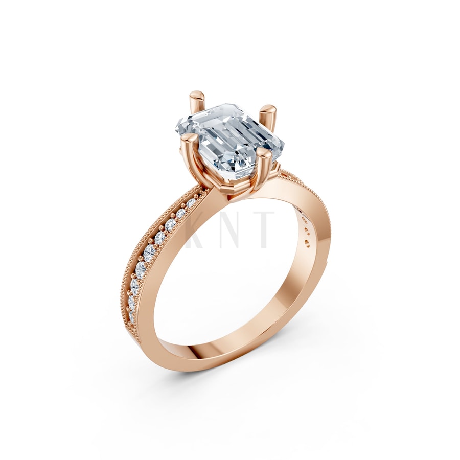 Nhẫn đính hôn đá Moissanite RM11 – ARABELLA vàng hồng Rose Gold họa tiết ấn tượng, cá tính