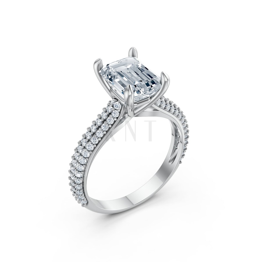 Nhẫn đính hôn đá Moissanite RM18 – ANYA vàng trắng White Gold kiểu dáng hiện đại, nổi bật