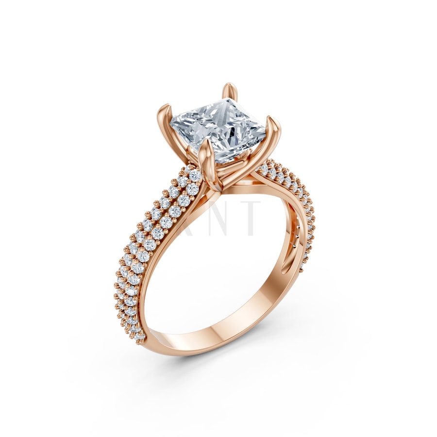 Nhẫn đính hôn đá Moissanite RM19 – APRIL vàng hồng Rose Gold họa tiết ấn tượng, cá tính