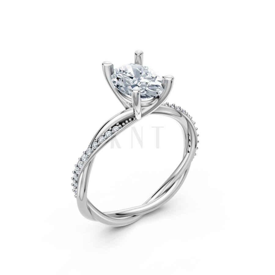 Nhẫn đính hôn đá Moissanite RM2 vàng trắng White Gold kiểu dáng hiện đại, nổi bật