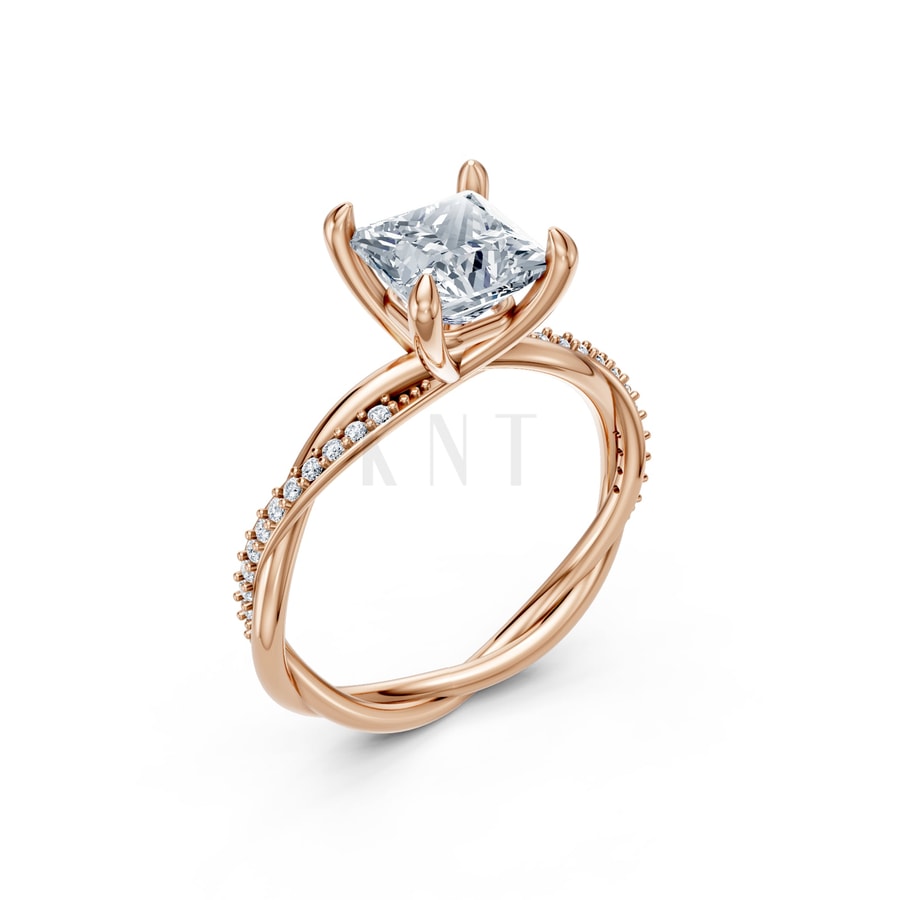 Nhẫn đính hôn đá Moissanite RM5 vàng hồng Rose Gold họa tiết ấn tượng, cá tính