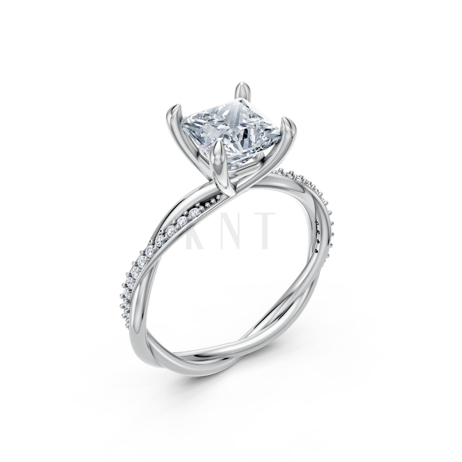 Nhẫn đính hôn đá Moissanite RM5 vàng trắng White Gold kiểu dáng hiện đại, nổi bật