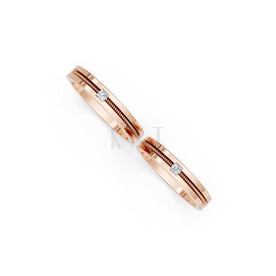 Nhẫn cưới E496 vàng hồng Rose Gold vàng đẹp, kiểu dáng trẻ trung, độc đáo