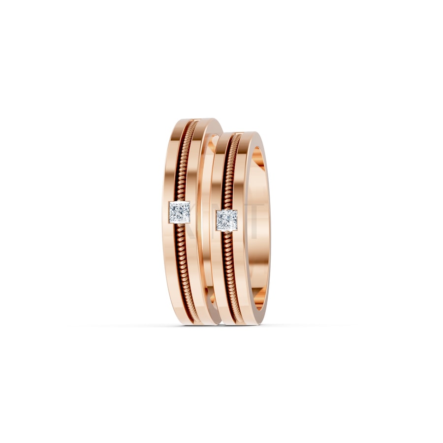 Nhẫn cưới E496 vàng hồng Rose Gold phong cách trẻ trung, nổi bật