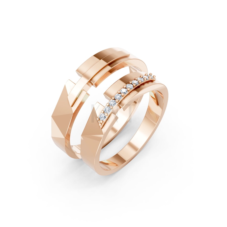 Nhẫn cưới E870 vàng hồng Rose Gold họa tiết ấn tượng, cá tính