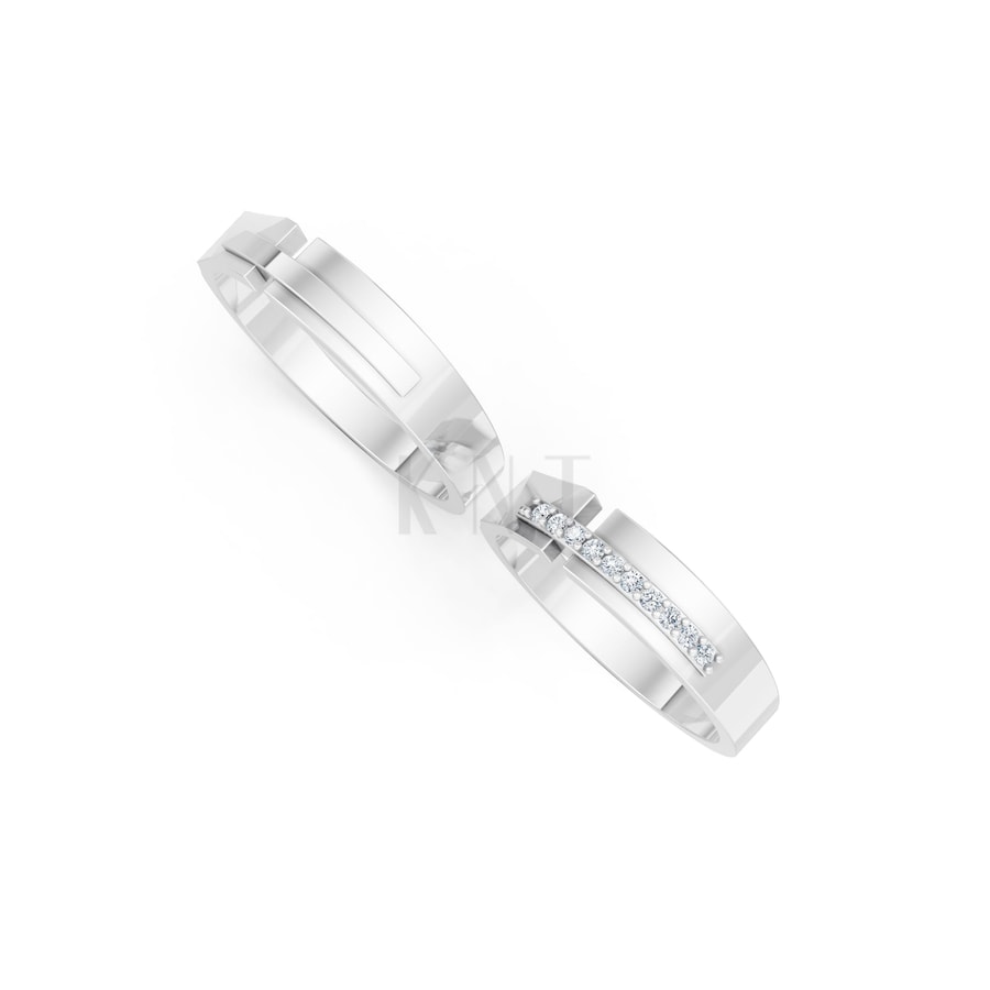 Nhẫn cưới E870 vàng trắng White Gold kiểu dáng cá tính, hiện đại