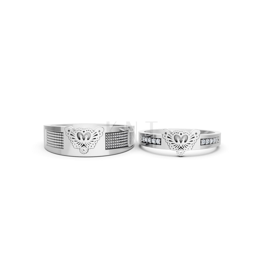 Nhẫn cưới E885 vàng trắng White Gold vàng sáng, đường nét sắc sảo, tinh tế