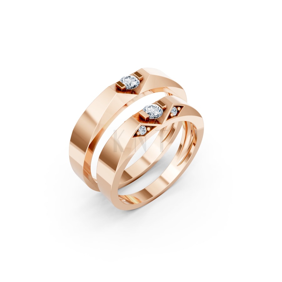 Nhẫn cưới E890 vàng hồng Rose Gold họa tiết ấn tượng, cá tính