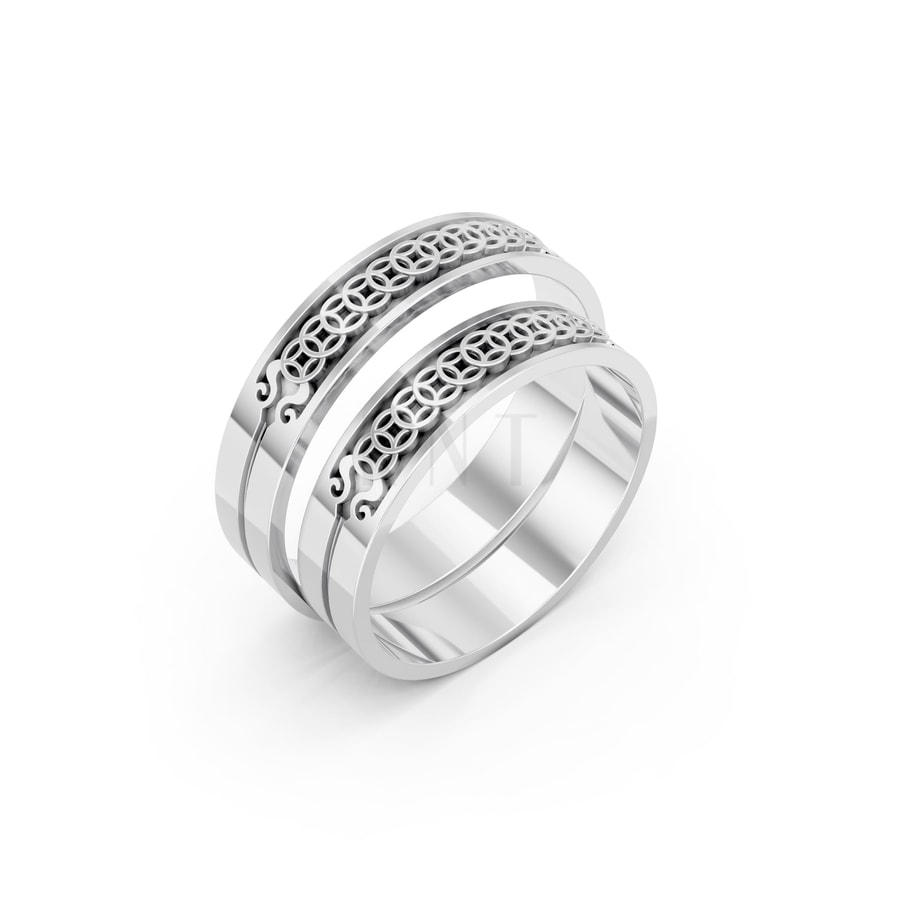 Nhẫn cưới E907 vàng trắng White Gold kiểu dáng hiện đại, nổi bật