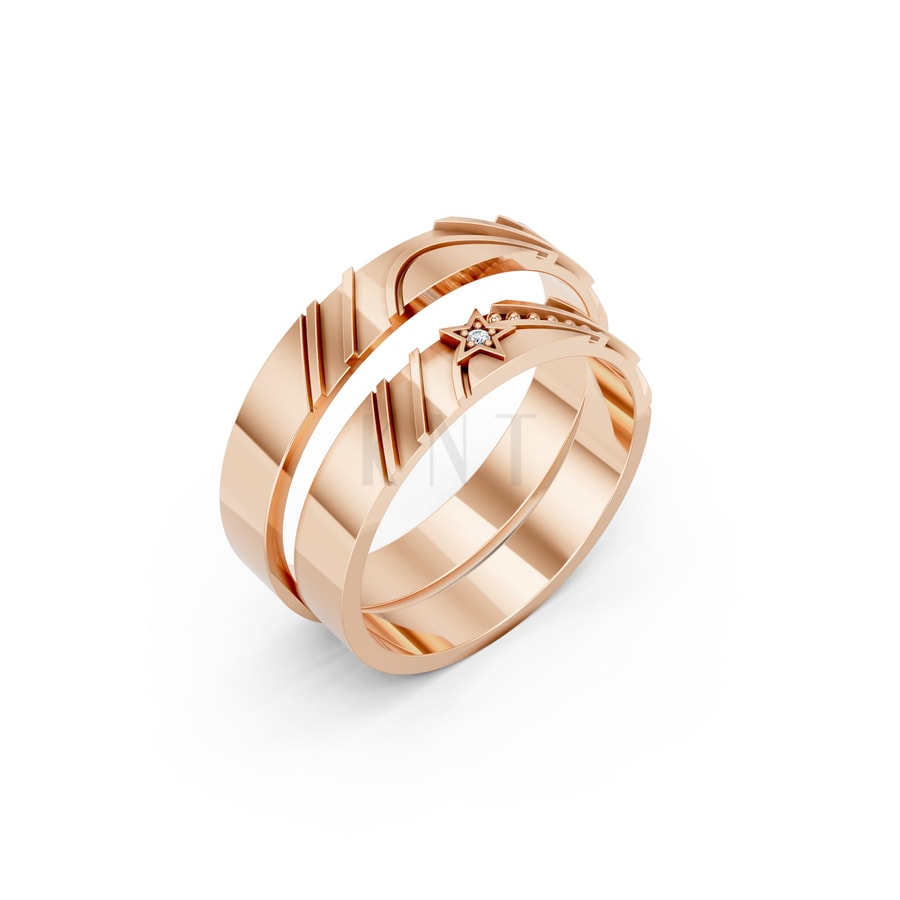 Nhẫn cưới E908 vàng hồng Rose Gold họa tiết ấn tượng, cá tính