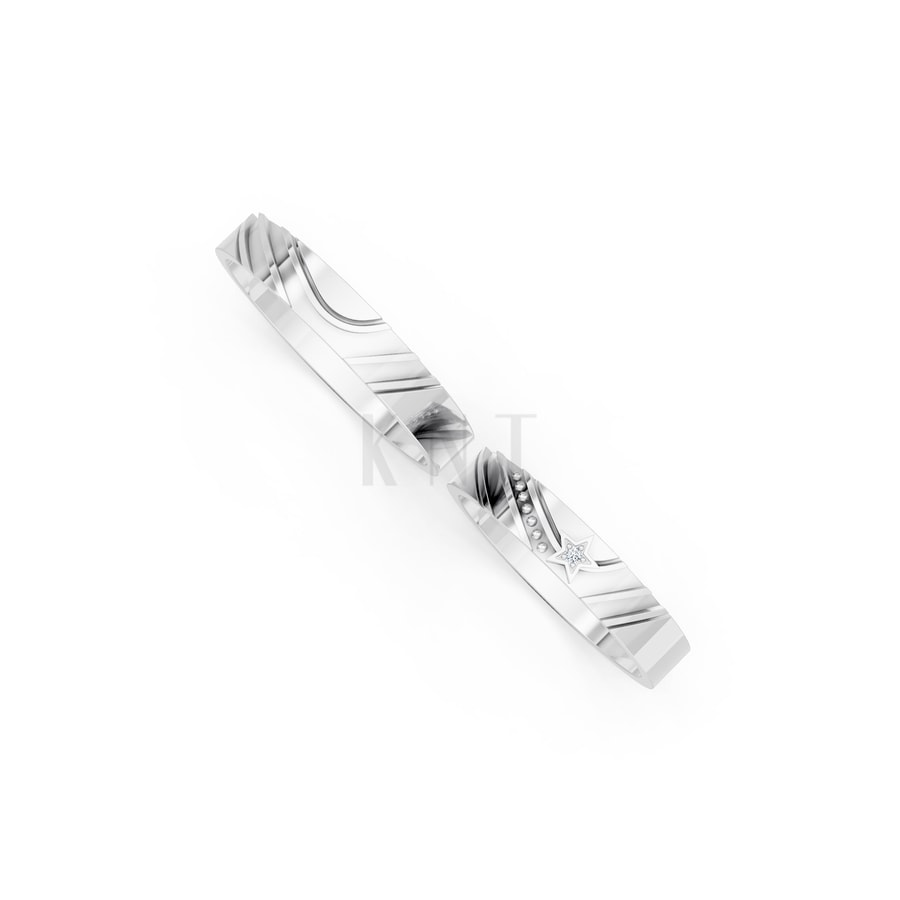 Nhẫn cưới E908 vàng trắng White Gold kiểu dáng cá tính, hiện đại