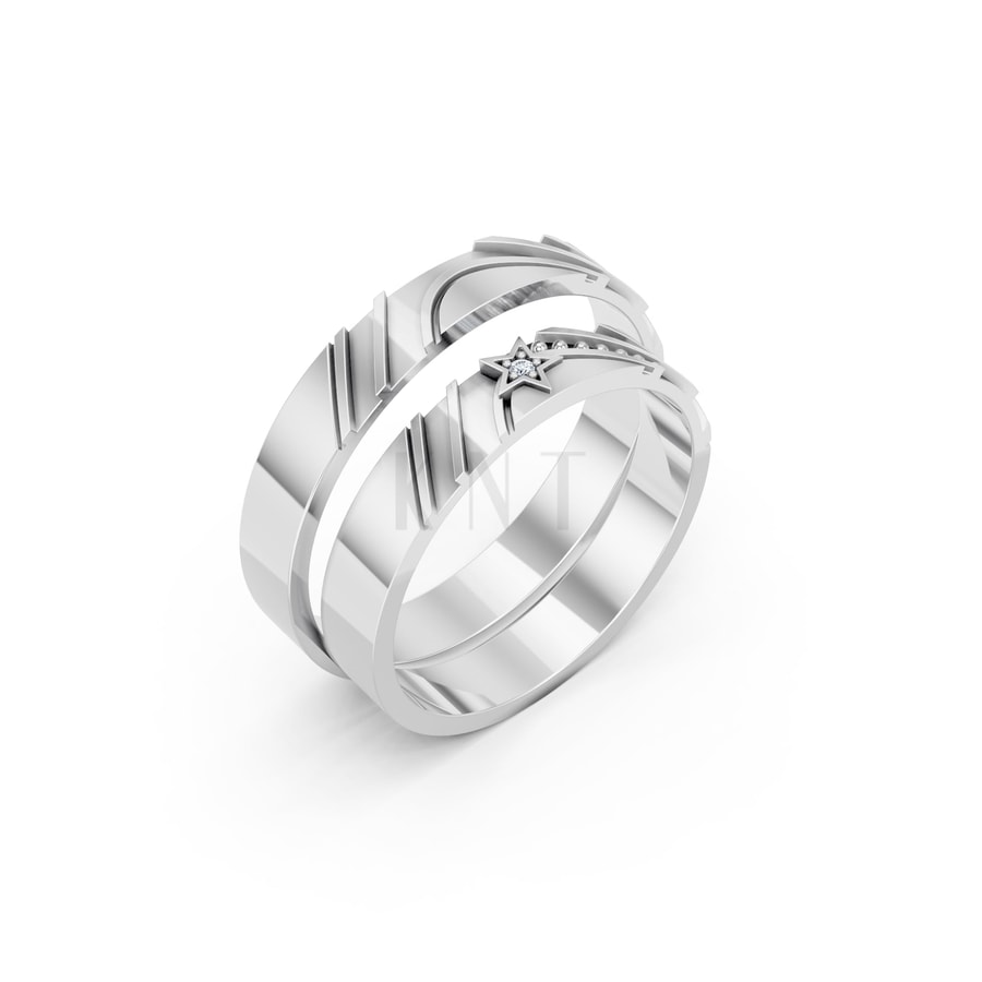 Nhẫn cưới E908 vàng trắng White Gold kiểu dáng hiện đại, nổi bật