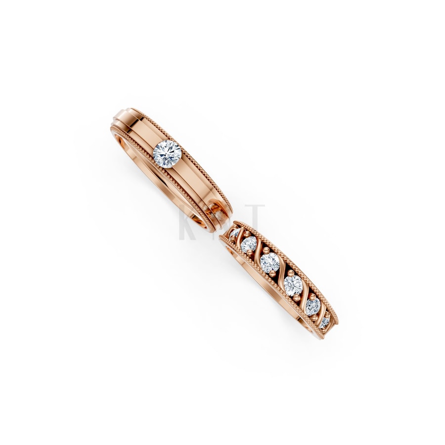 Nhẫn cưới F104 vàng hồng Rose Gold phong cách trẻ trung, nổi bật