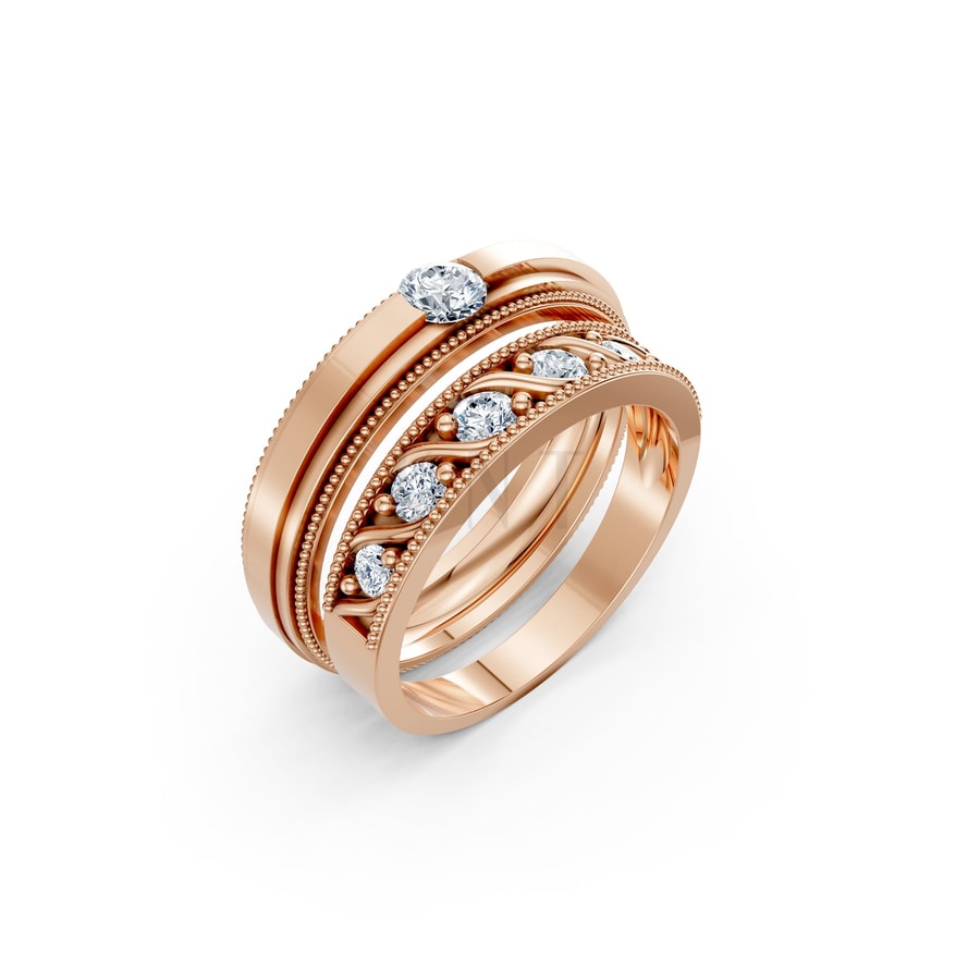 Nhẫn cưới F104 vàng hồng Rose Gold họa tiết ấn tượng, cá tính