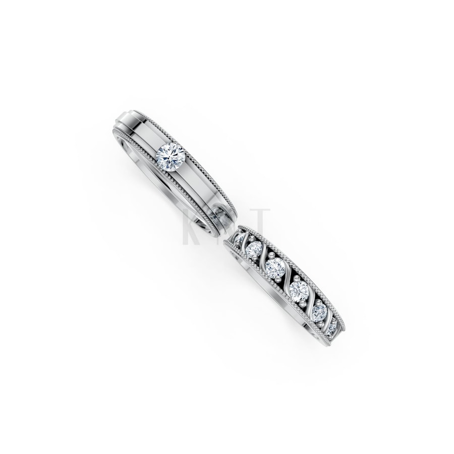 Nhẫn cưới F104 vàng trắng White Gold thiết kế trẻ trung, hiện đại