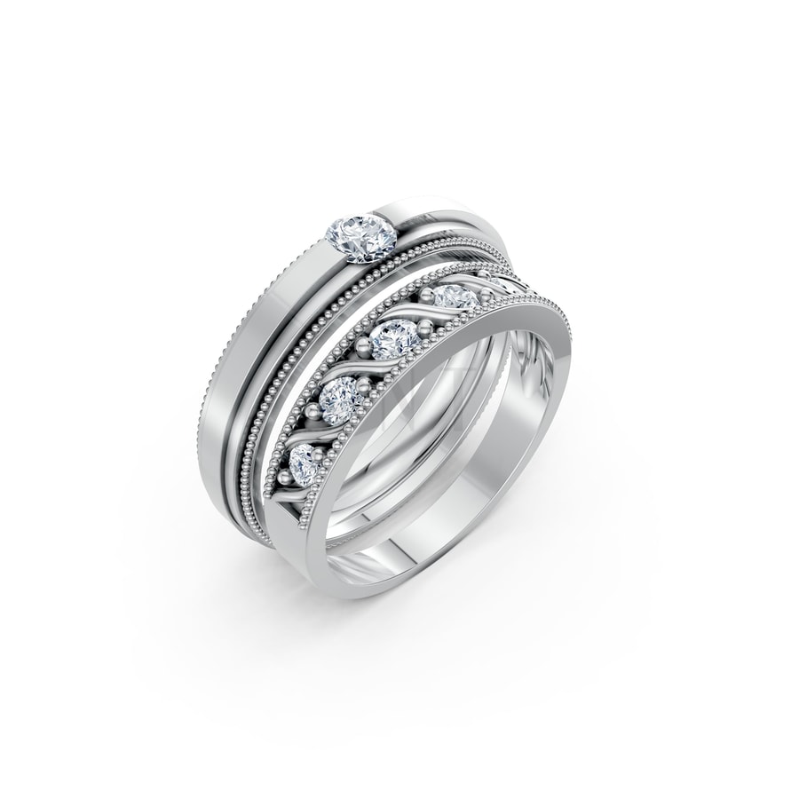 Nhẫn cưới F104 vàng trắng White Gold kiểu dáng hiện đại, nổi bật