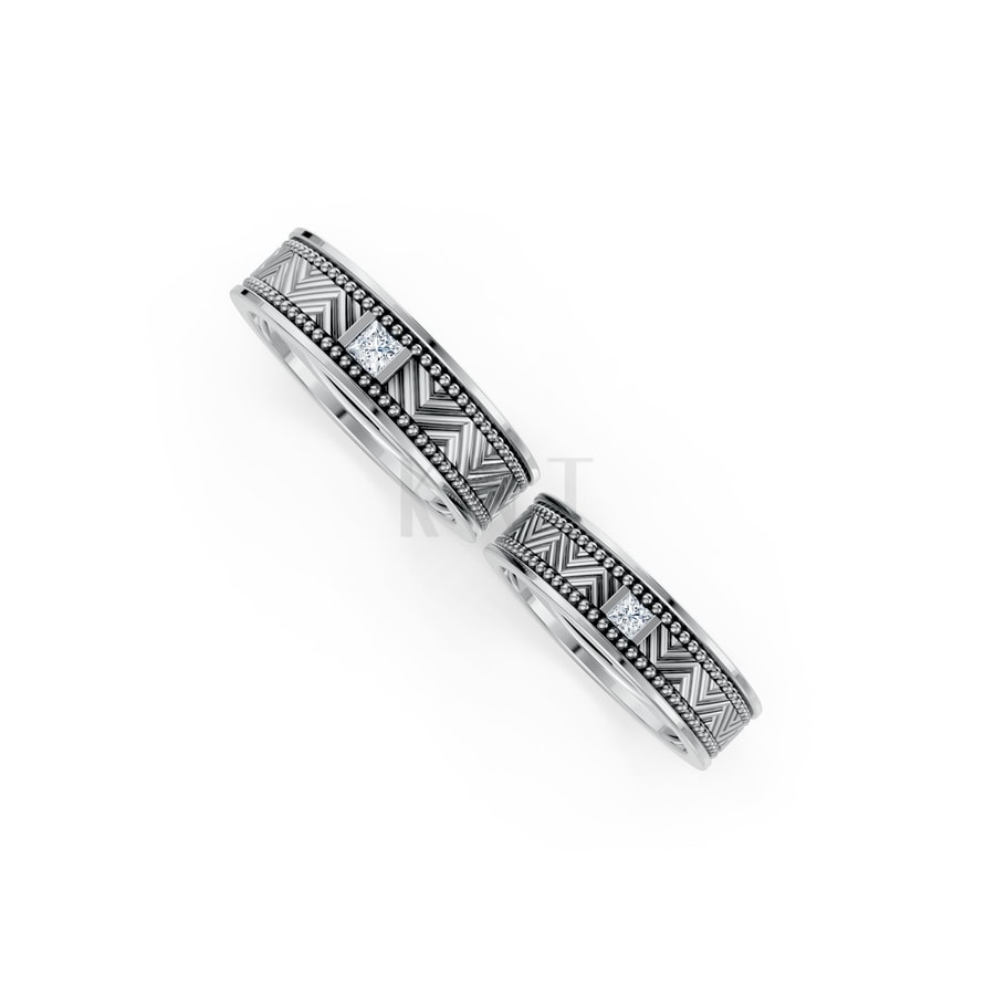 Nhẫn cưới F202 vàng trắng White Gold kiểu dáng cá tính, hiện đại