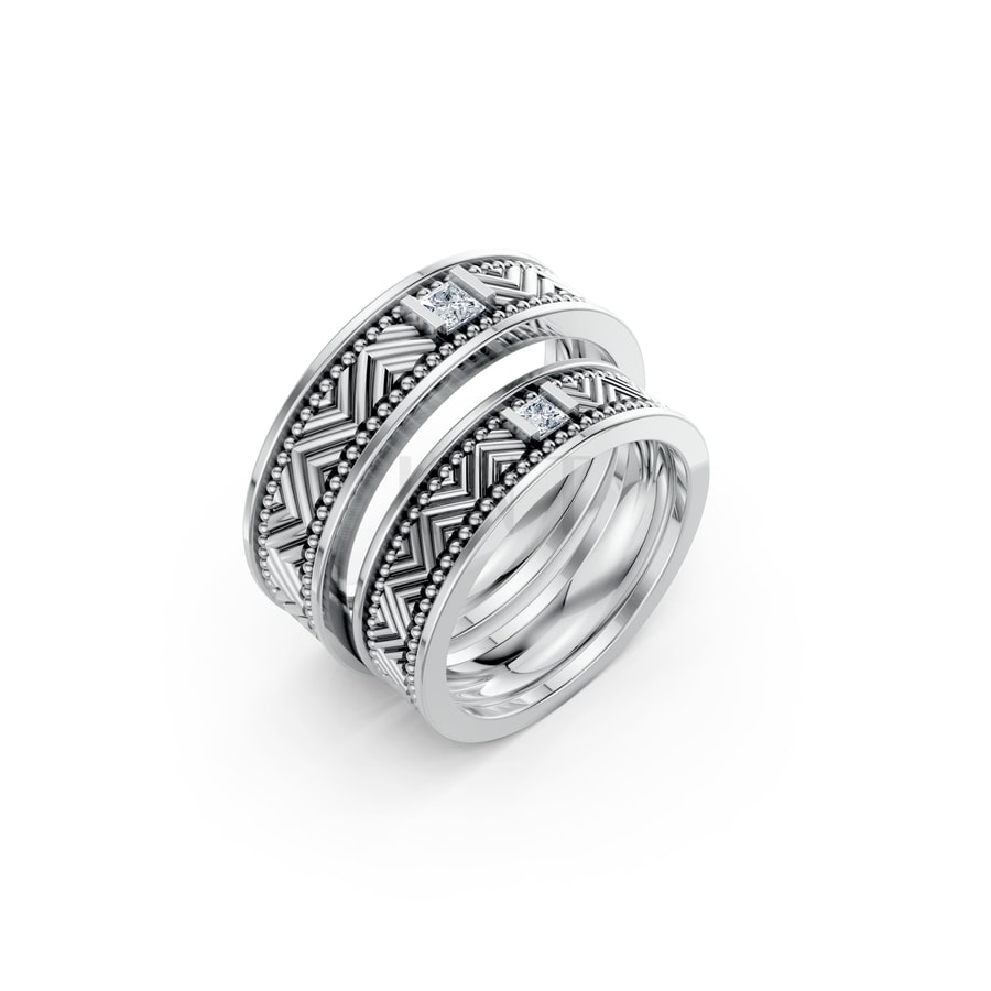 Nhẫn cưới F202 vàng trắng White Gold kiểu dáng hiện đại, nổi bật