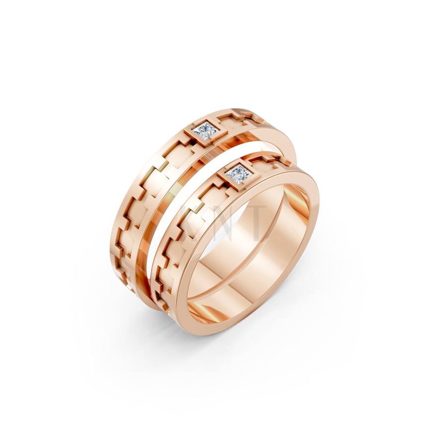 Nhẫn cưới F307 vàng hồng Rose Gold họa tiết ấn tượng, cá tính