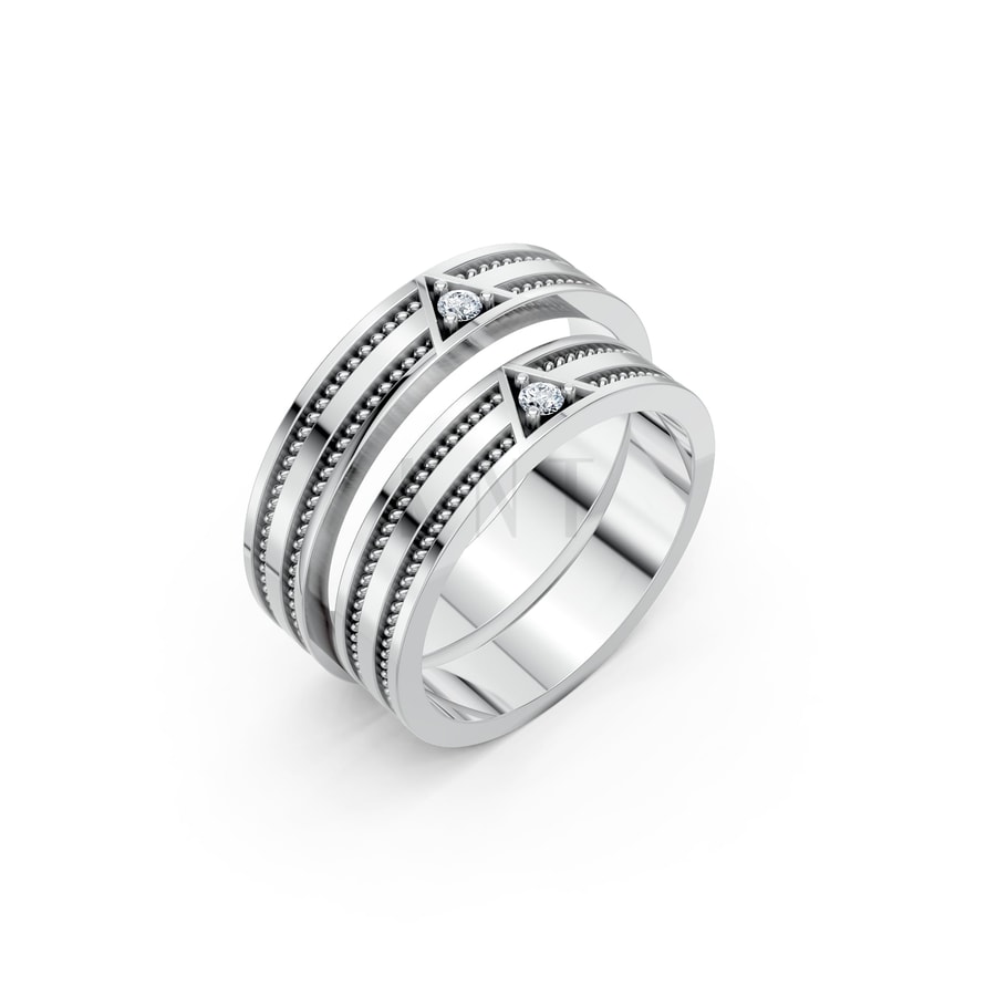 Nhẫn cưới F309 vàng trắng White Gold kiểu dáng hiện đại, nổi bật