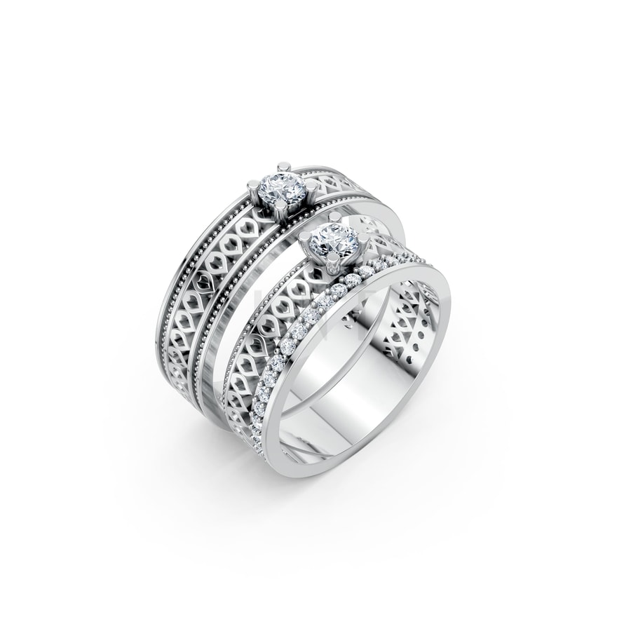 Nhẫn cưới F320 vàng trắng White Gold kiểu dáng hiện đại, nổi bật