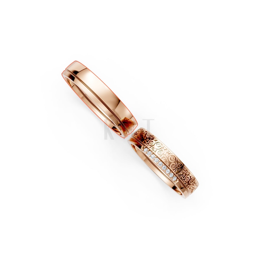 Nhẫn cưới F325 vàng hồng Rose Gold phong cách trẻ trung, nổi bật