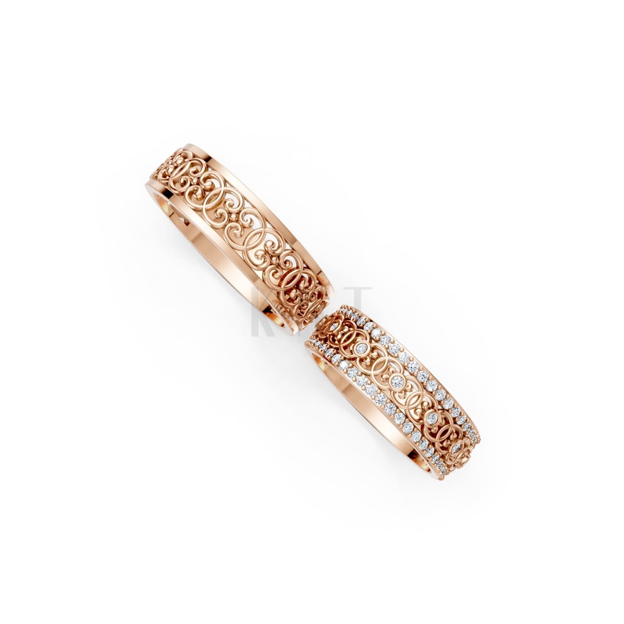 Nhẫn cưới F326 vàng hồng Rose Gold phong cách trẻ trung, nổi bật