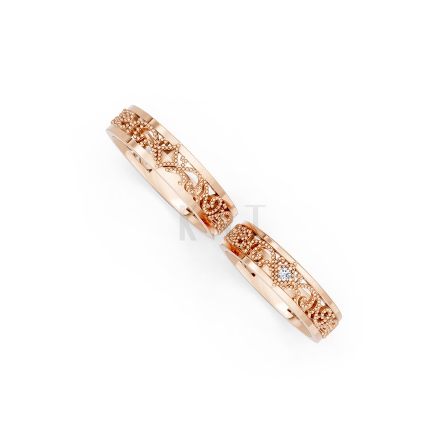 Nhẫn cưới F51 vàng hồng Rose Gold vàng đẹp, kiểu dáng trẻ trung, độc đáo