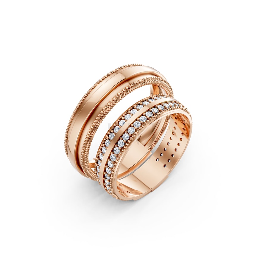 Nhẫn cưới F63 vàng hồng Rose Gold họa tiết ấn tượng, cá tính