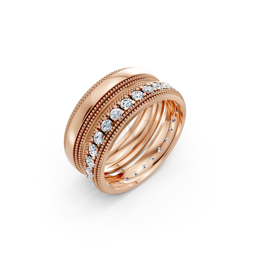 Nhẫn cưới F99 vàng hồng Rose Gold họa tiết ấn tượng, cá tính