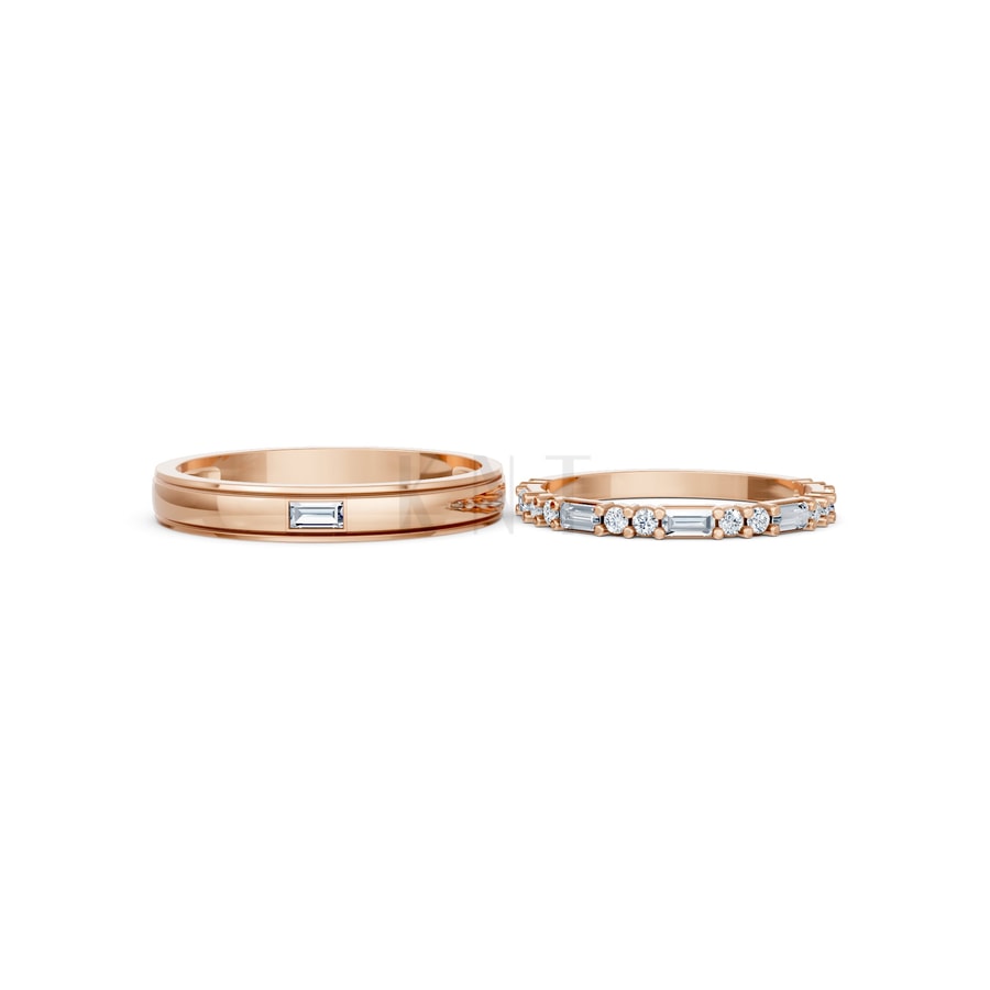 Nhẫn cưới H107 vàng hồng Rose Gold thiết kế đối xứng, phong cách, ấn tượng
