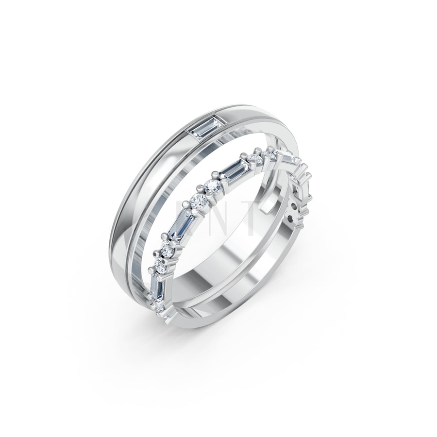 Nhẫn cưới H107 vàng trắng White Gold kiểu dáng hiện đại, nổi bật