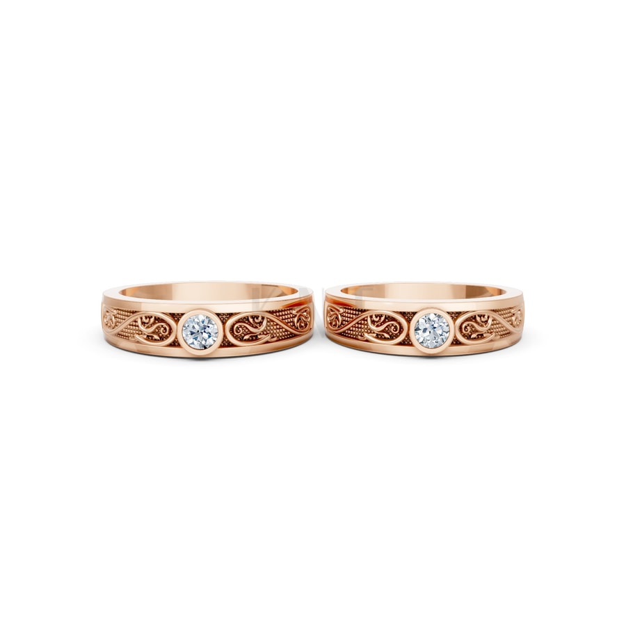Nhẫn cưới hoa văn F32 vàng hồng Rose Gold vàng đẹp, kiểu dáng trẻ trung, độc đáo