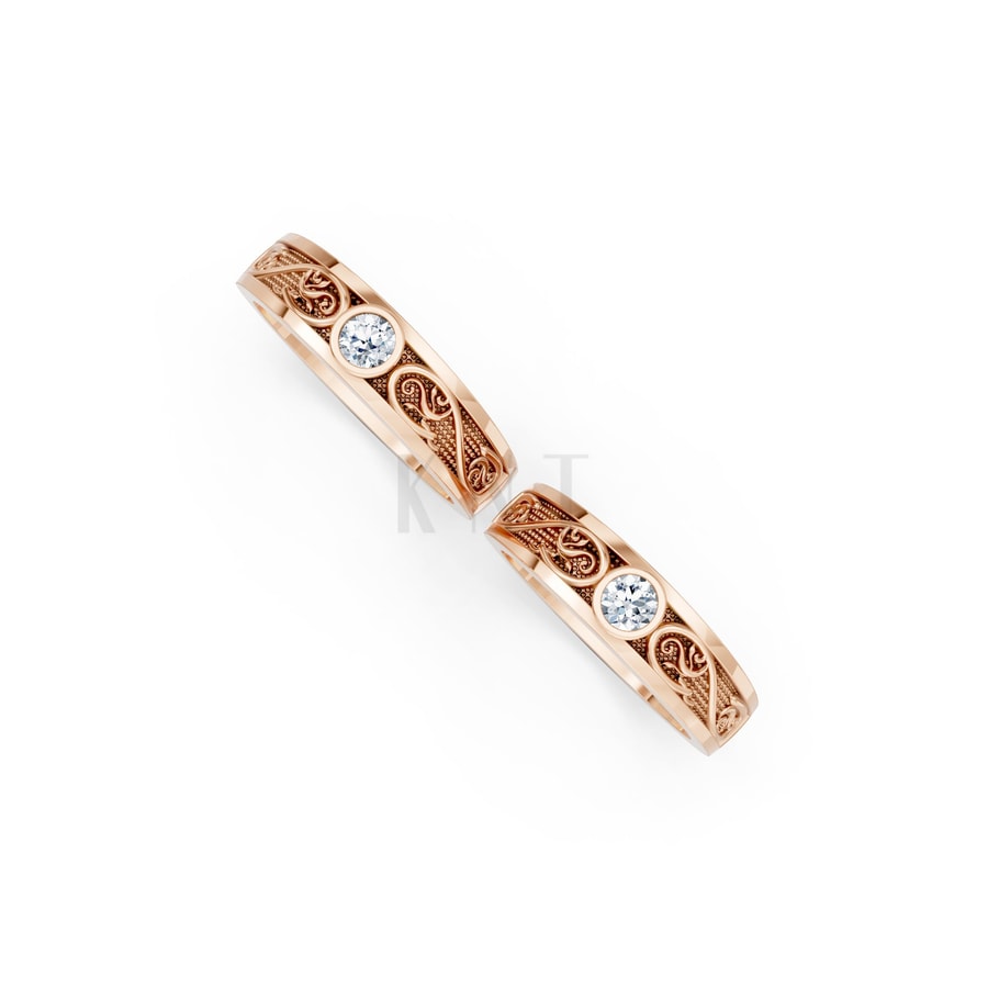 Nhẫn cưới hoa văn F32 vàng hồng Rose Gold thiết kế đối xứng, phong cách, ấn tượng