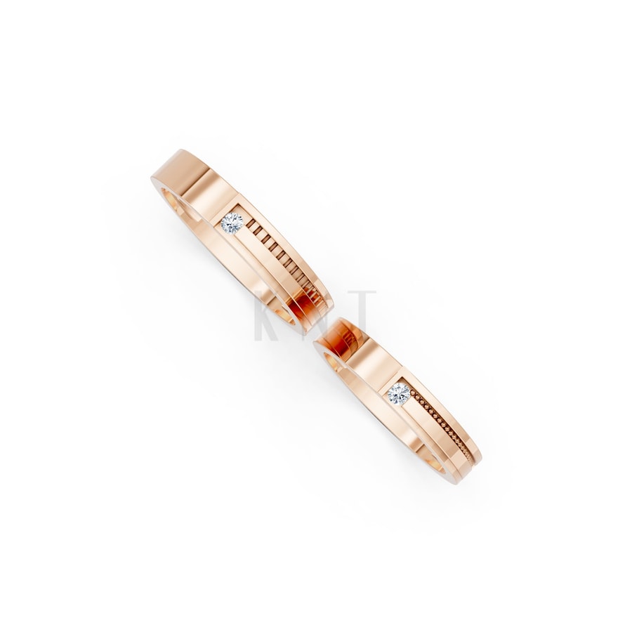 Nhẫn cưới K22 vàng hồng Rose Gold vàng đẹp, kiểu dáng trẻ trung, độc đáo