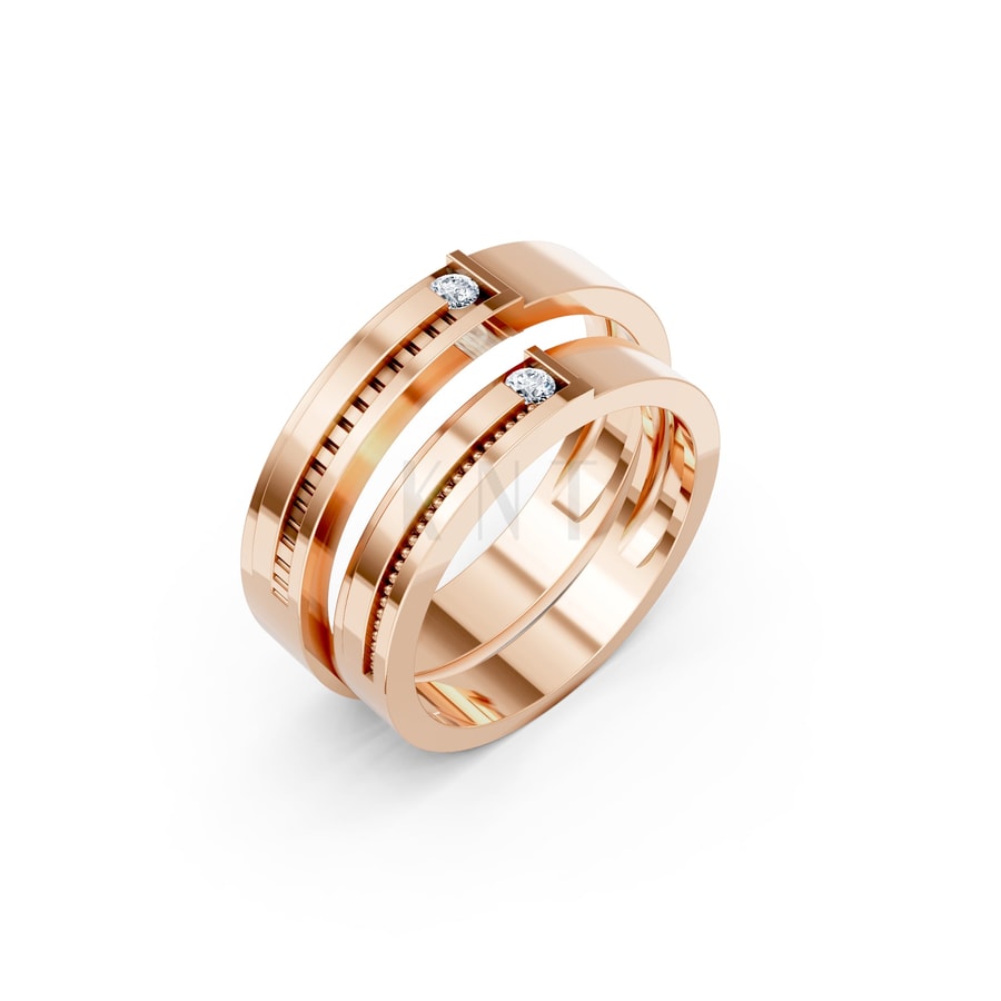 Nhẫn cưới K22 vàng hồng Rose Gold họa tiết ấn tượng, cá tính