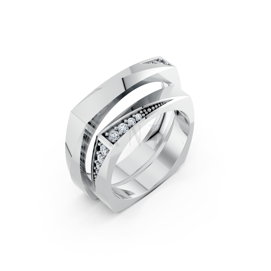 Nhẫn cưới S217 vàng trắng White Gold kiểu dáng hiện đại, nổi bật