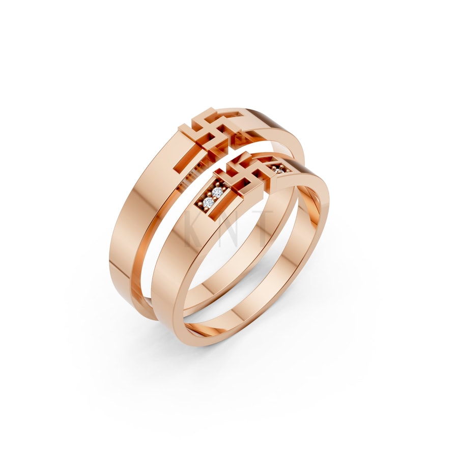 Nhẫn cưới S222 vàng hồng Rose Gold họa tiết ấn tượng, cá tính
