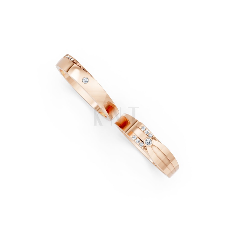 Nhẫn cưới S227 vàng hồng Rose Gold vàng đẹp, kiểu dáng trẻ trung, độc đáo