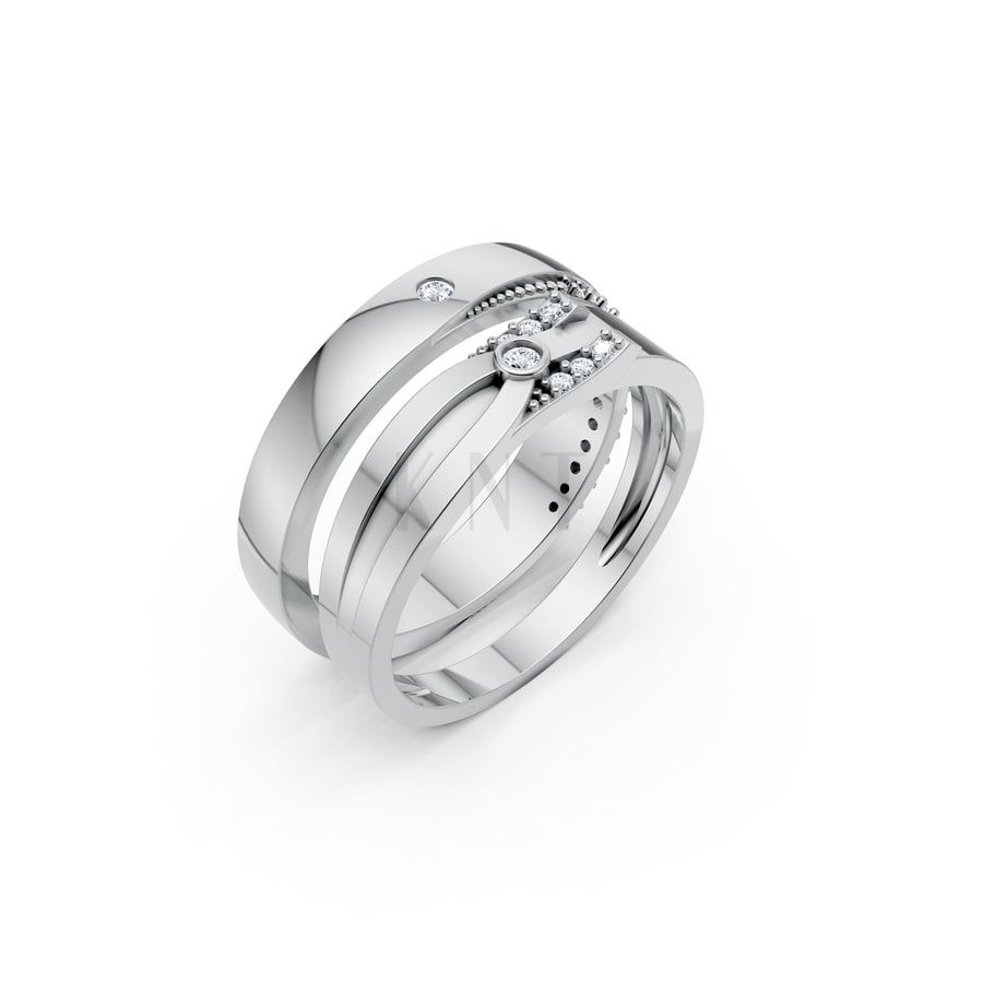 Nhẫn cưới S227 vàng trắng White Gold kiểu dáng hiện đại, nổi bật